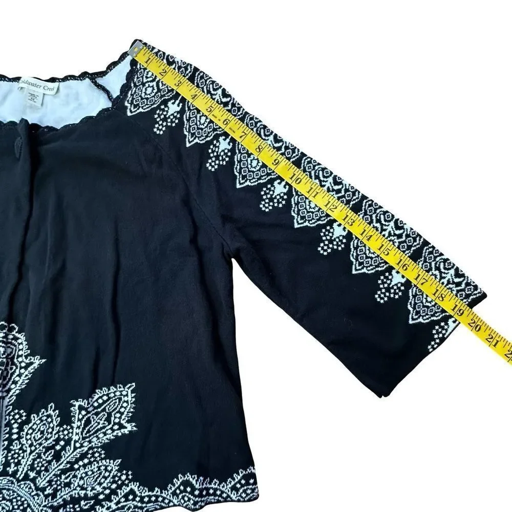 COLDWATER CREEK Black & White One Button Cardigan Cotton Blend Size Medium